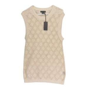 Art of Rhetoric Mens Crochet Sweater Vest‎ M Beige Open Knit Festival Fisherman